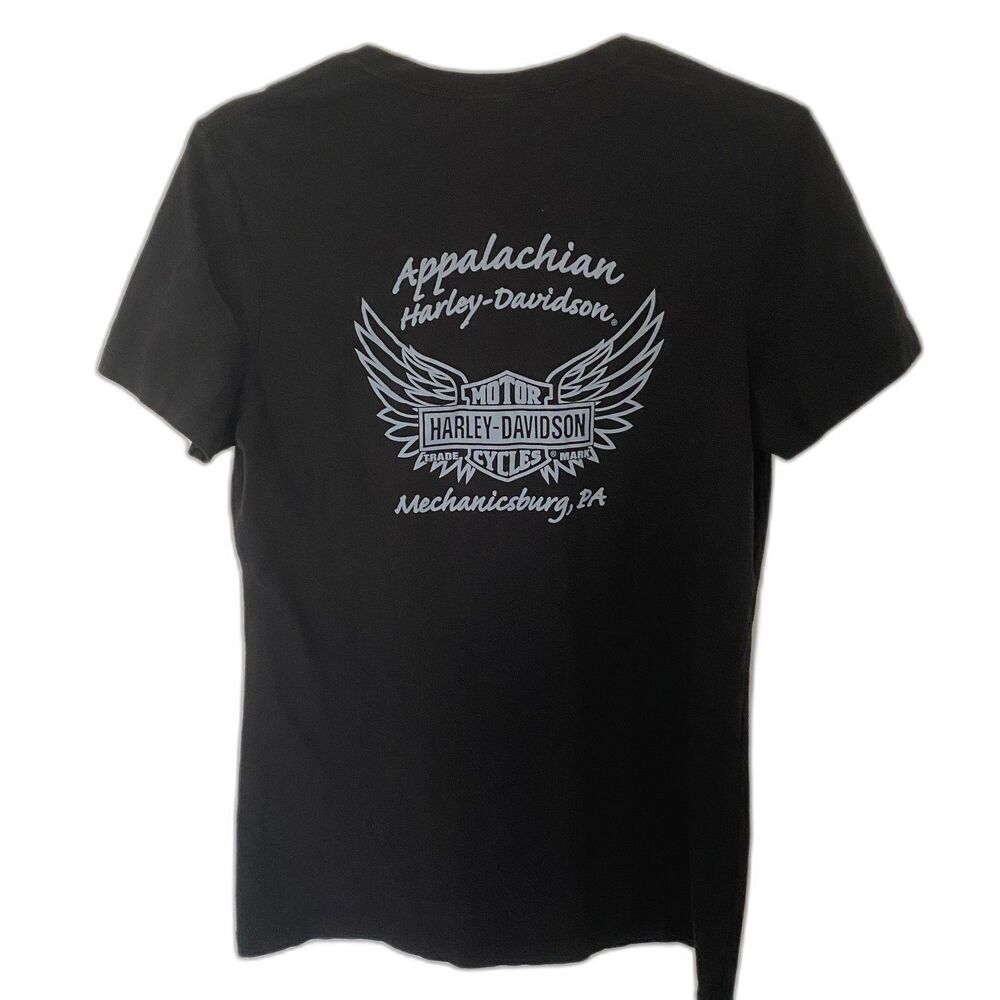 Harley-Davidson Appalachian Black V Neck T-Shirt Cotton Mechanicsburg, PA Sz M - Picture 2 of 9